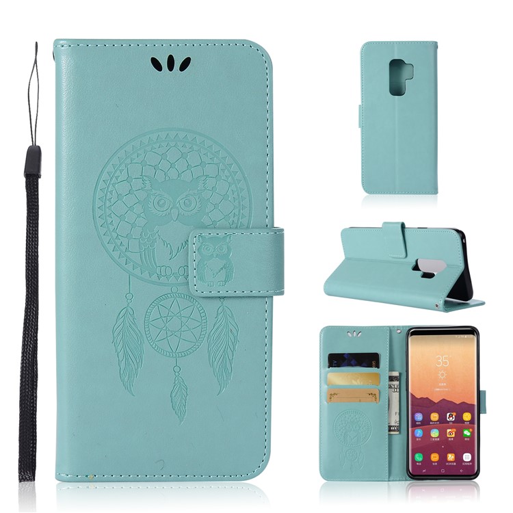 Imprint Dream Catcher Owl Magnetic Wallet PU Leather Stand Mobile Phone Cover for Samsung Galaxy S9+ G965 - Cyan-1