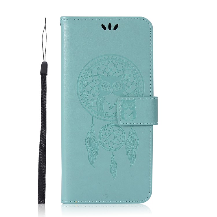 Imprint Dream Catcher Owl Magnetic Wallet PU Leather Stand Mobile Phone Cover for Samsung Galaxy S9+ G965 - Cyan-2
