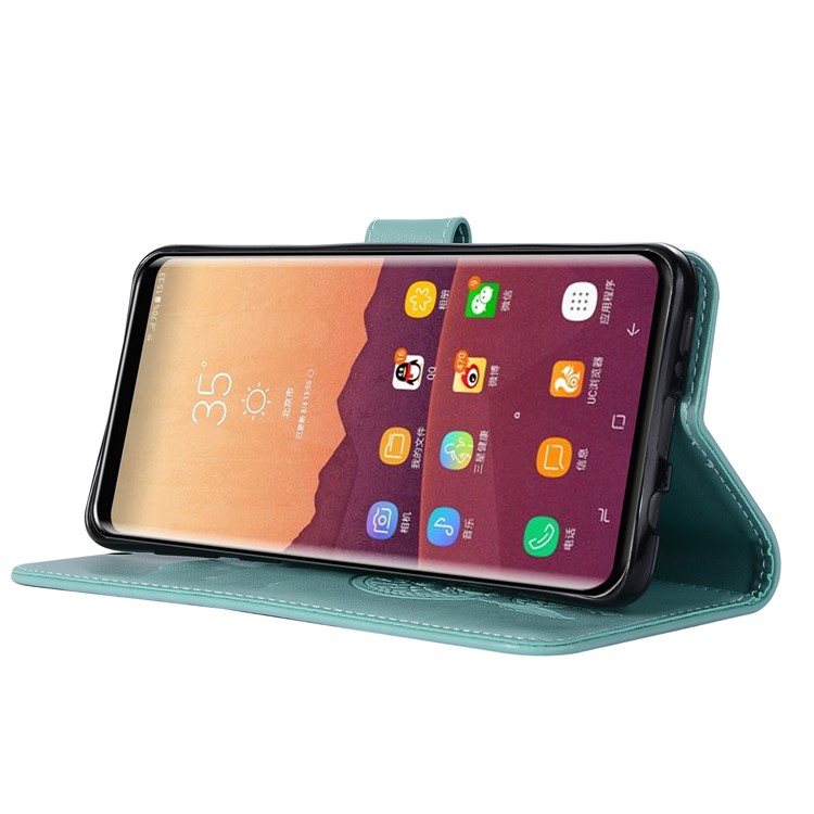 Imprint Dream Catcher Owl Magnetic Wallet PU Leather Stand Mobile Phone Cover for Samsung Galaxy S9+ G965 - Cyan-6