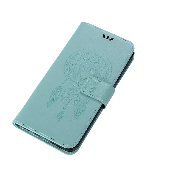 Imprint Dream Catcher Owl Magnetic Wallet PU Leather Stand Mobile Phone Cover for Samsung Galaxy S9+ G965 - Cyan-7