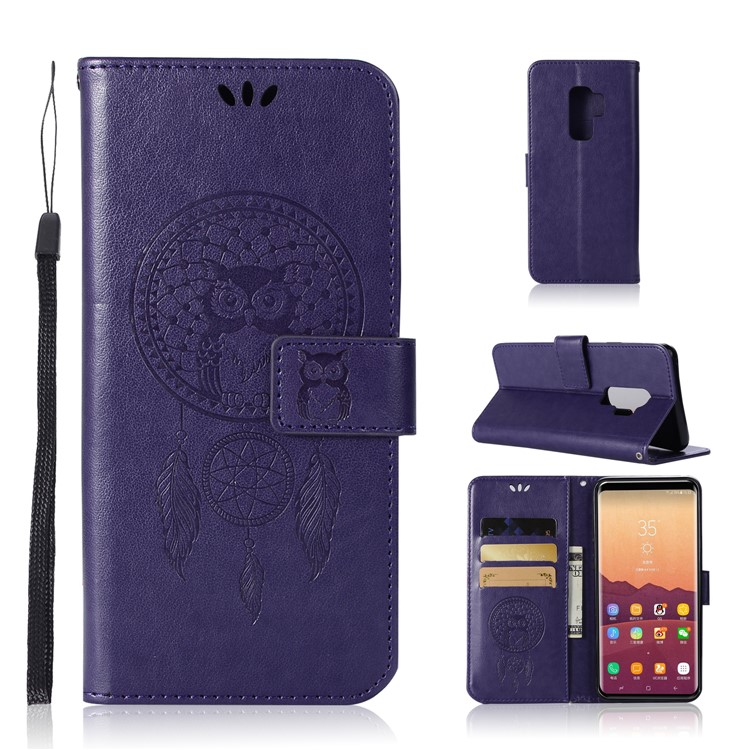 Imprint Dream Catcher Owl Magnetic Wallet PU Leather Stand Protective Casing for Samsung Galaxy S9+ G965 - Purple-1