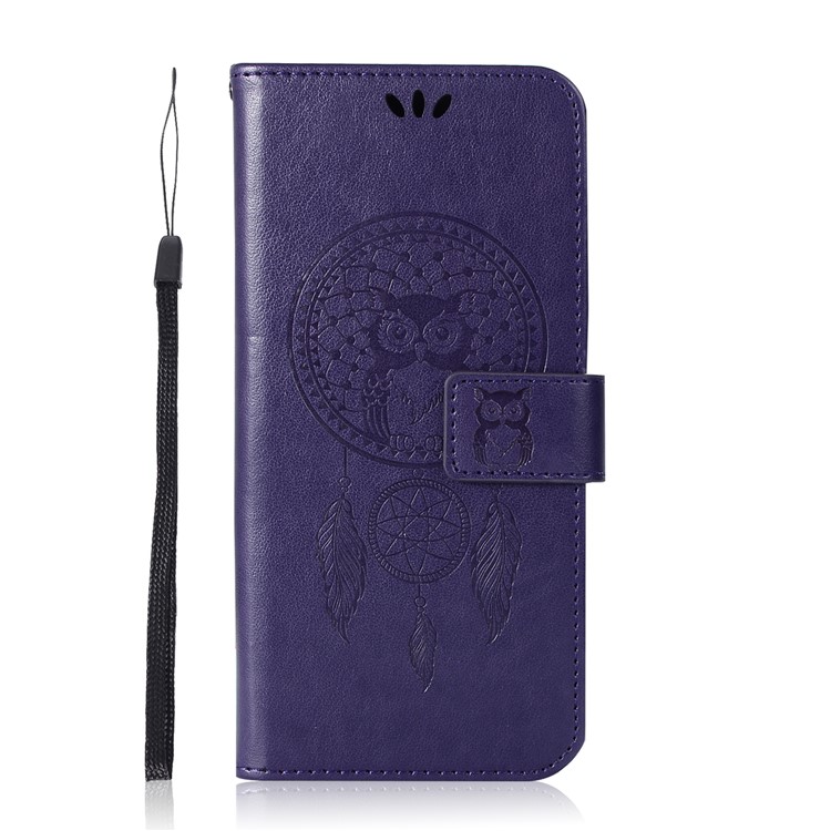 Imprint Dream Catcher Owl Magnetic Wallet PU Leather Stand Protective Casing for Samsung Galaxy S9+ G965 - Purple-2