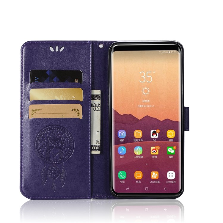 Imprint Dream Catcher Owl Magnetic Wallet PU Leather Stand Protective Casing for Samsung Galaxy S9+ G965 - Purple-4