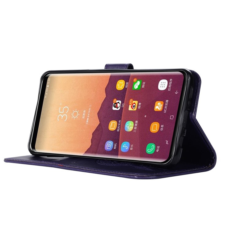 Imprint Dream Catcher Owl Magnetic Wallet PU Leather Stand Protective Casing for Samsung Galaxy S9+ G965 - Purple-6