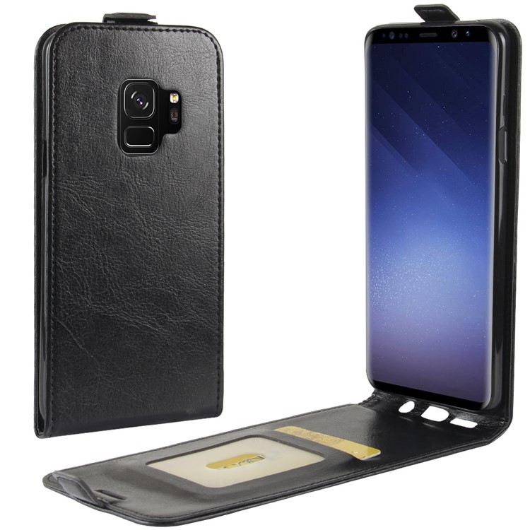 Crazy Horse Texture Vertical Flip Card Holder Leather Case for Samsung Galaxy S9 - Black-1