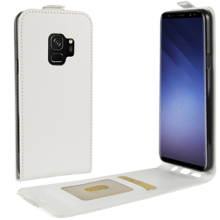 Crazy Horse Texture Vertical Flip Card Holder Leather Cover for Samsung Galaxy S9 G960 - White-1