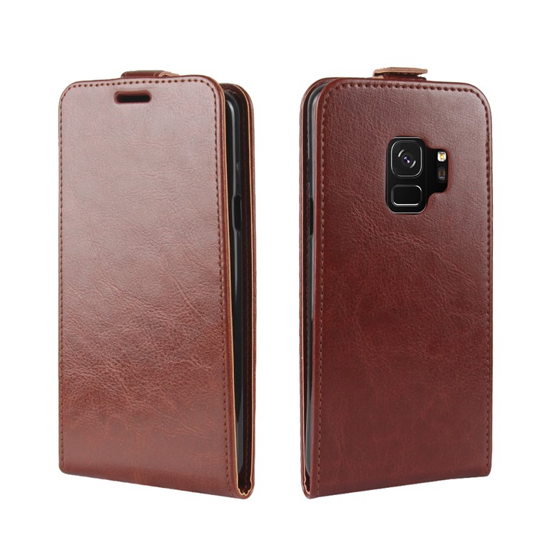 Crazy Horse Texture Vertical Flip Card Holder Leather Phone Cover for Samsung Galaxy S9 - Brown-2