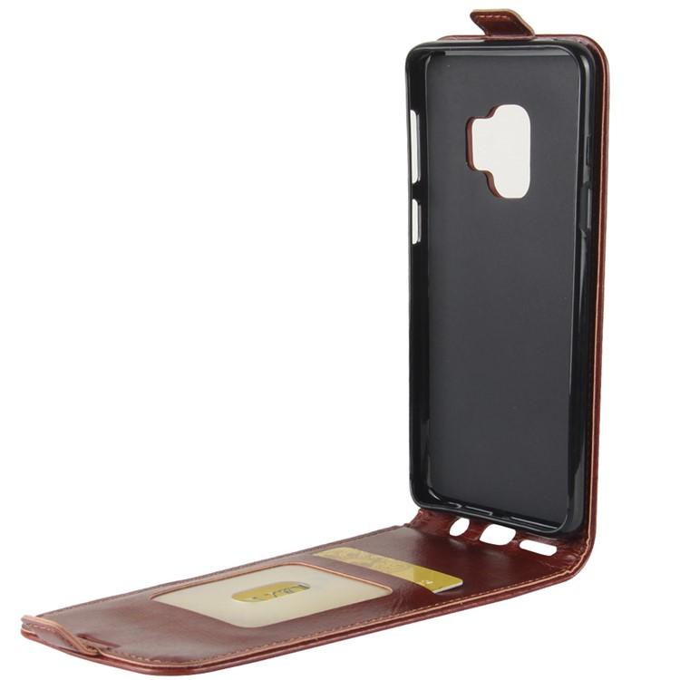 Crazy Horse Texture Vertical Flip Card Holder Leather Phone Cover for Samsung Galaxy S9 - Brown-7