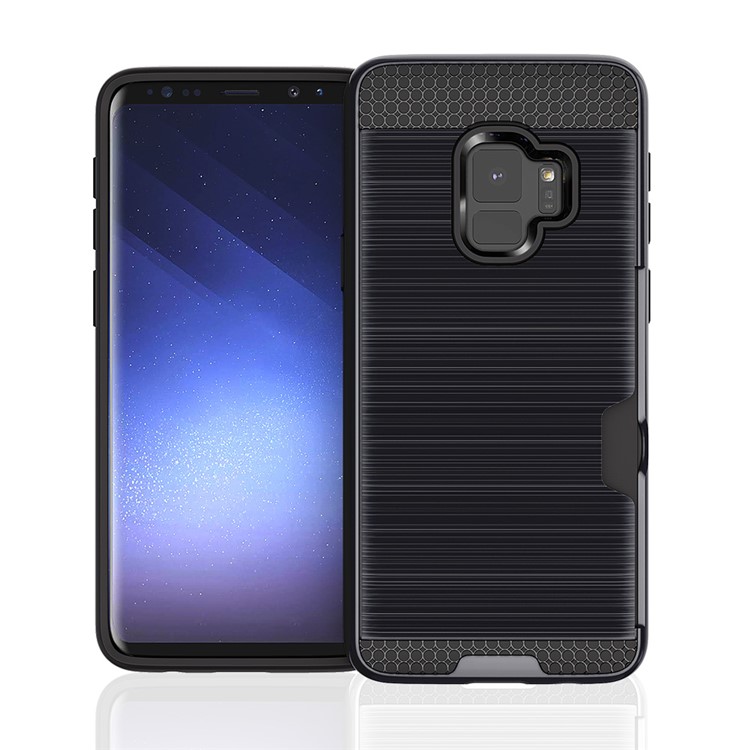 Brushed PC TPU Hybrid Case with Card Holder for Samsung Galaxy S9 G960 - Black-1