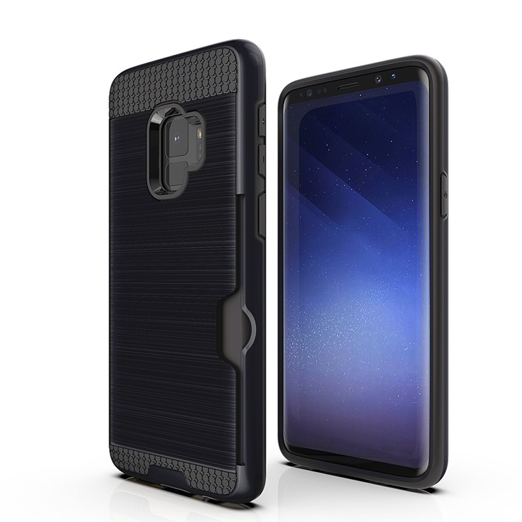 Brushed PC TPU Hybrid Case with Card Holder for Samsung Galaxy S9 G960 - Black-2