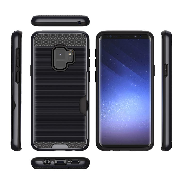 Brushed PC TPU Hybrid Case with Card Holder for Samsung Galaxy S9 G960 - Black-3