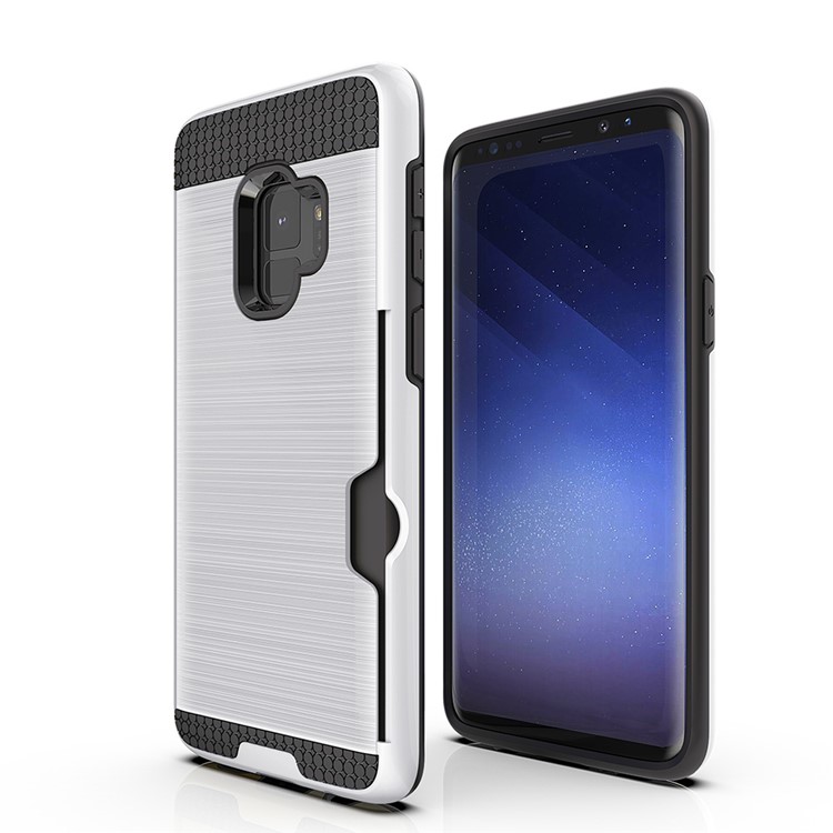 Brushed PC TPU Hybrid Cover with Card Holder for Samsung Galaxy S9 G960 - White-2
