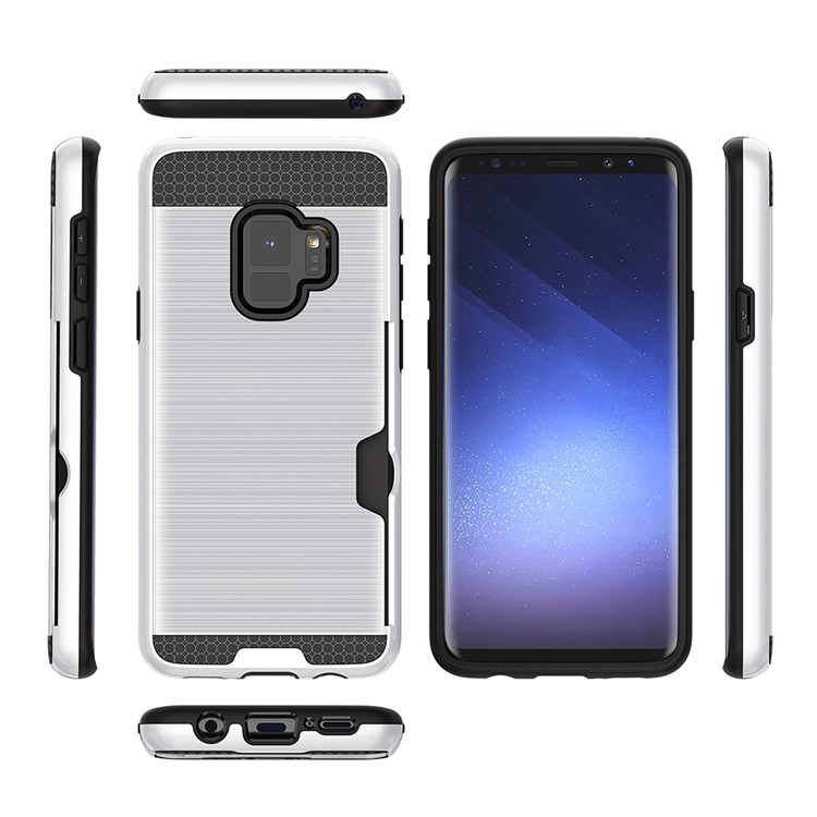 Brushed PC TPU Hybrid Cover with Card Holder for Samsung Galaxy S9 G960 - White-3