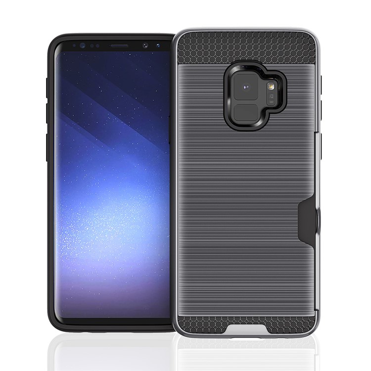 Brushed PC TPU Hybrid Phone Case with Card Holder for Samsung Galaxy S9 G960 - Grey-1