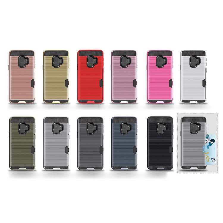 Brushed PC TPU Hybrid Phone Case with Card Holder for Samsung Galaxy S9 G960 - Grey-5