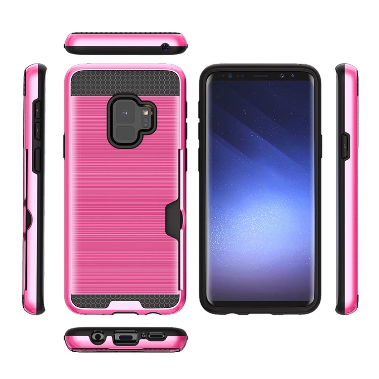 Brushed PC TPU Hybrid Phone Shell with Card Slot for Samsung Galaxy S9 G960 - Rose-3
