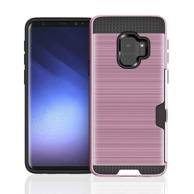 Brushed PC TPU Hybrid Mobile Case with Card Slot for Samsung Galaxy S9 G960 - Pink-1