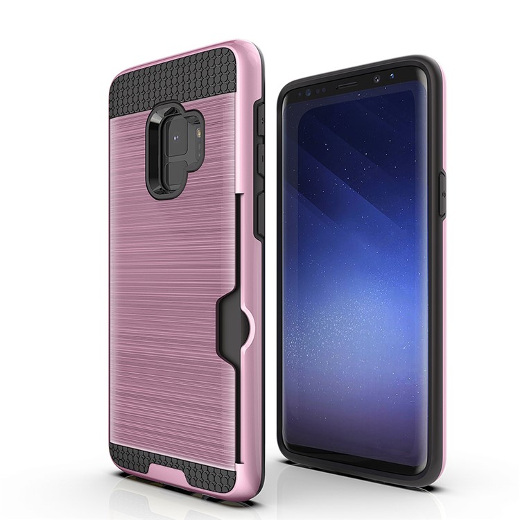 Brushed PC TPU Hybrid Mobile Case with Card Slot for Samsung Galaxy S9 G960 - Pink-2