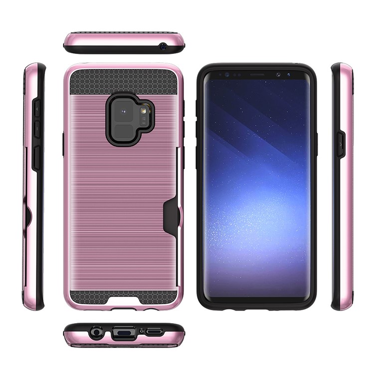 Brushed PC TPU Hybrid Mobile Case with Card Slot for Samsung Galaxy S9 G960 - Pink-3