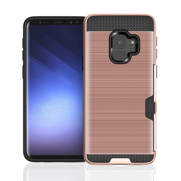 Brushed PC TPU Combo Mobile Cover with Card Holder for Samsung Galaxy S9 G960 - Rose Gold-1