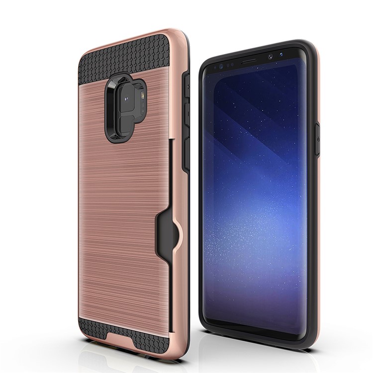 Brushed PC TPU Combo Mobile Cover with Card Holder for Samsung Galaxy S9 G960 - Rose Gold-2
