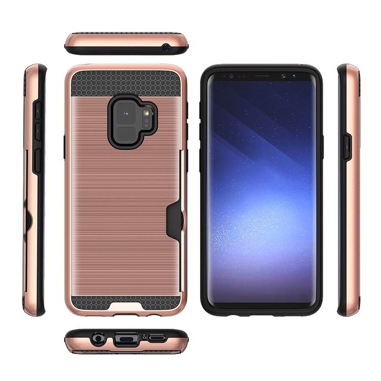 Brushed PC TPU Combo Mobile Cover with Card Holder for Samsung Galaxy S9 G960 - Rose Gold-3