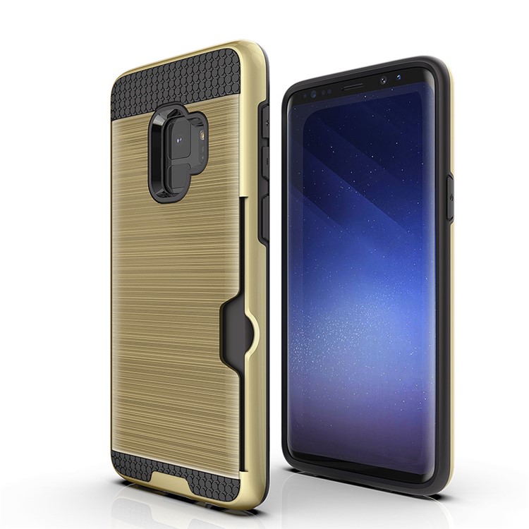 Brushed PC TPU Hybrid Mobile Shell with Card Slot for Samsung Galaxy S9 G960 - Gold-2