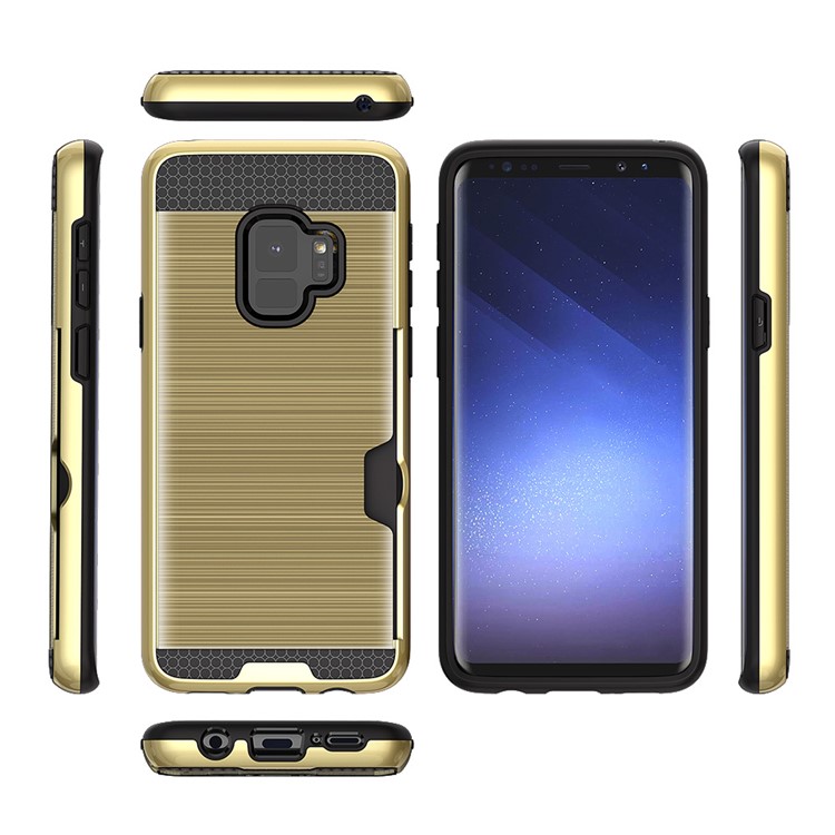 Brushed PC TPU Hybrid Mobile Shell with Card Slot for Samsung Galaxy S9 G960 - Gold-3