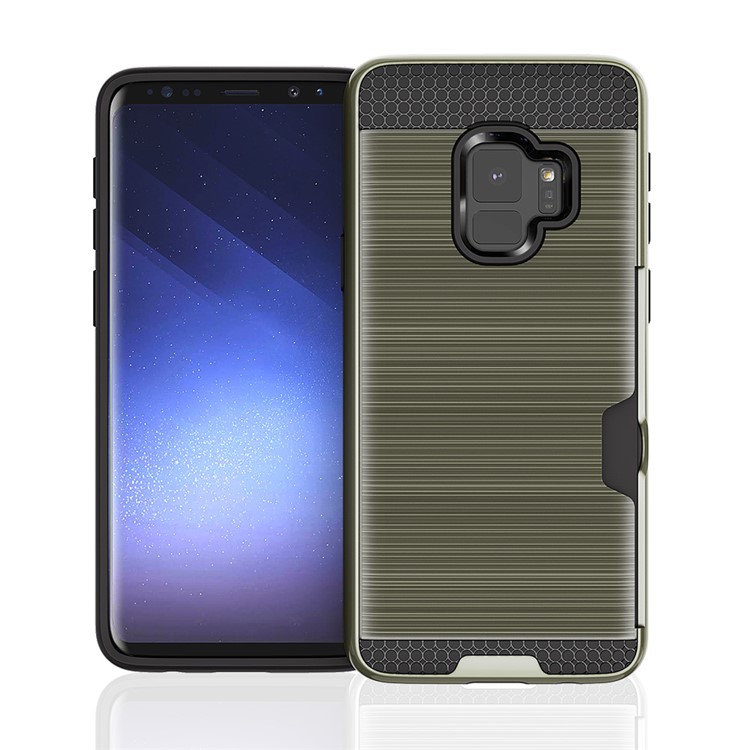 Brushed PC TPU Hybrid Mobile Casing with Card Holder for Samsung Galaxy S9 G960 - Army Green-1