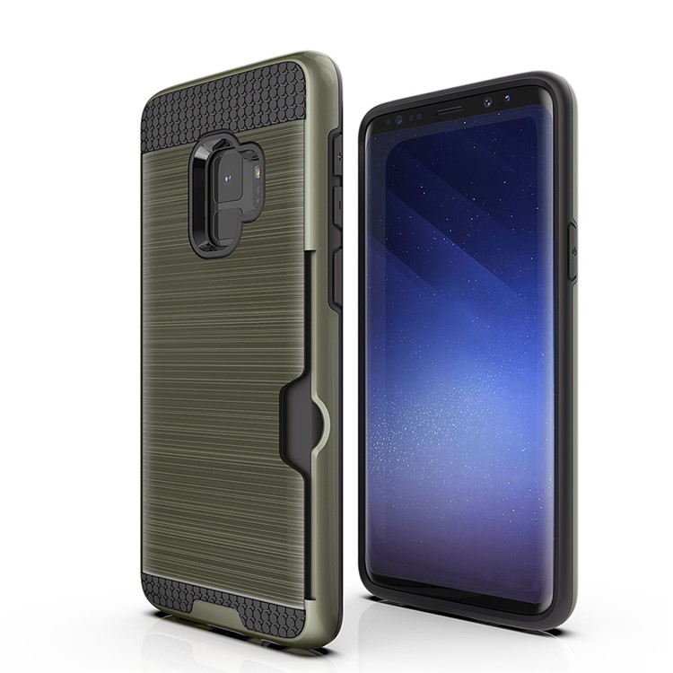 Brushed PC TPU Hybrid Mobile Casing with Card Holder for Samsung Galaxy S9 G960 - Army Green-2