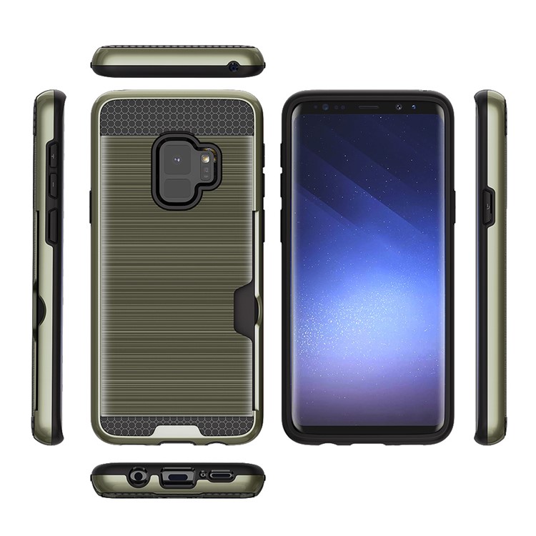 Brushed PC TPU Hybrid Mobile Casing with Card Holder for Samsung Galaxy S9 G960 - Army Green-3