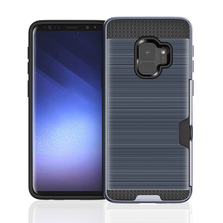 Brushed PC TPU Hybrid Case Accessory with Card Slot for Samsung Galaxy S9 G960 - Dark Blue-1