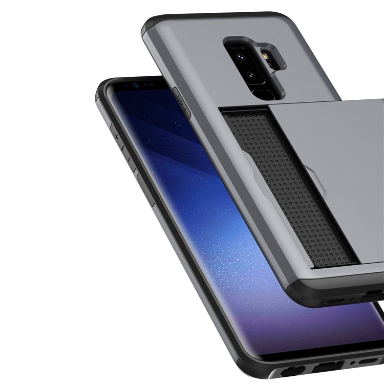 Slide Card Slot Plastic + TPU Mobile Case for Samsung Galaxy S9+ - Grey-3