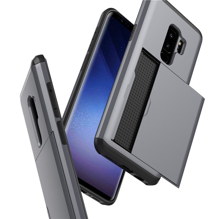 Slide Card Slot Plastic + TPU Mobile Case for Samsung Galaxy S9+ - Grey-4