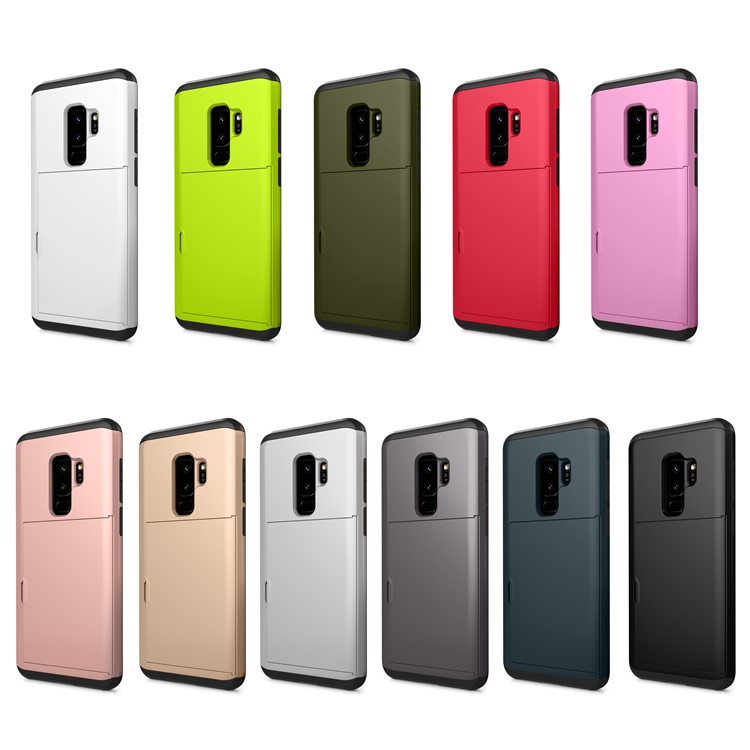 Slide Card Slot Plastic + TPU Hybrid Mobile Case Protector for Samsung Galaxy S9 Plus G965 - Army Green-2