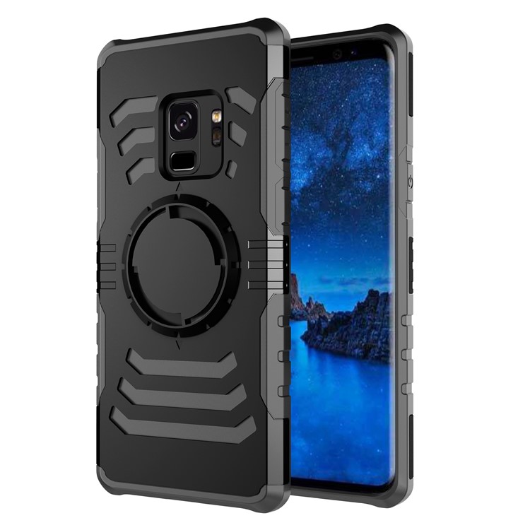 Shockproof Hybrid PC + TPU Phone Case for Samsung Galaxy S9 (Built-in Magnetic Holder Metal Sheet) - Black-2