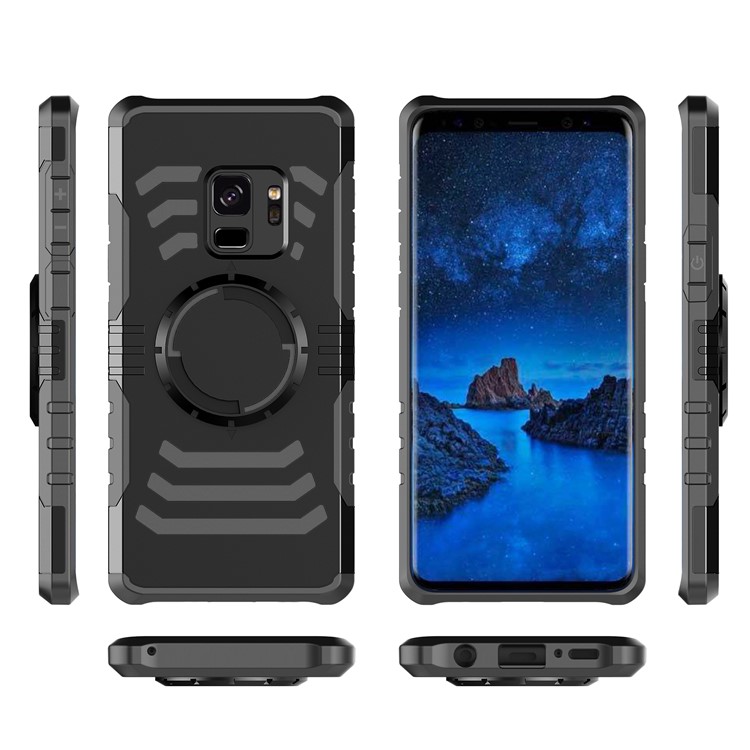 Shockproof Hybrid PC + TPU Phone Case for Samsung Galaxy S9 (Built-in Magnetic Holder Metal Sheet) - Black-3