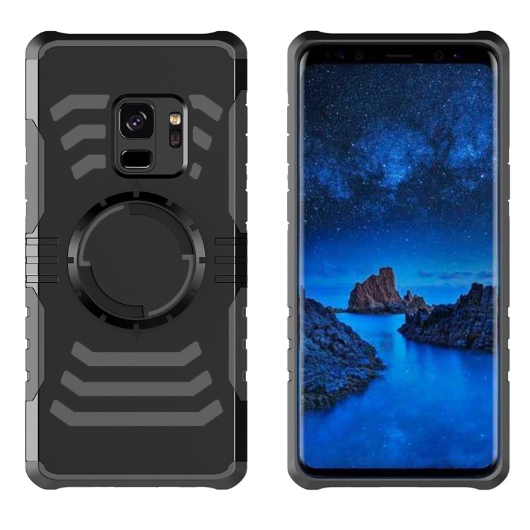 Shockproof Hybrid PC + TPU Phone Case for Samsung Galaxy S9 (Built-in Magnetic Holder Metal Sheet) - Black-4