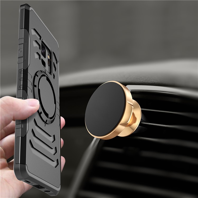Shockproof Hybrid PC + TPU Phone Case for Samsung Galaxy S9 (Built-in Magnetic Holder Metal Sheet) - Black-5