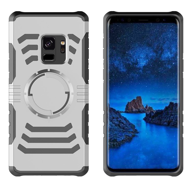 Shock Resistant PC + TPU Hybrid Phone Cover for Samsung Galaxy S9 (Built-in Magnetic Holder Metal Sheet) - Silver-2