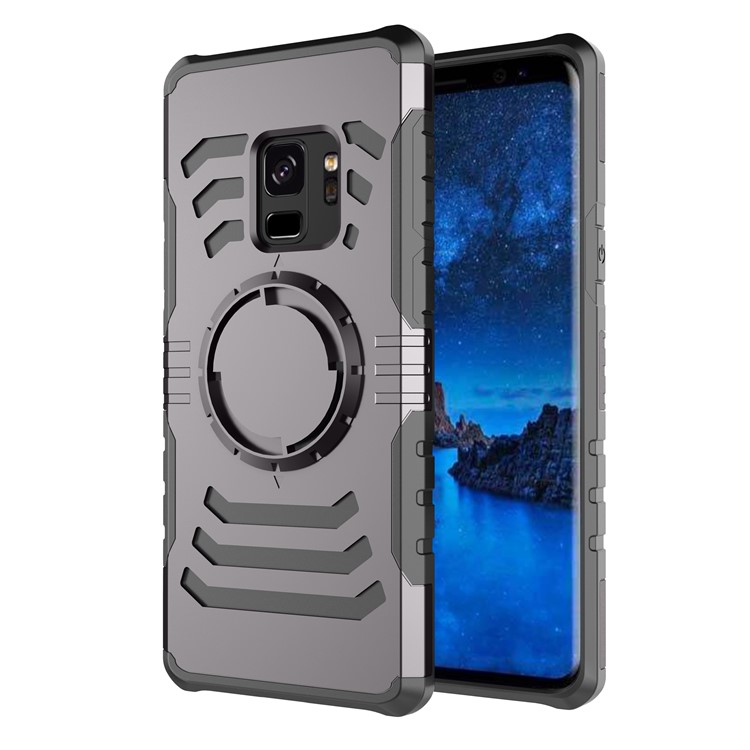 Shockproof PC + TPU Combo Cell Phone Case for Samsung Galaxy S9 (Built-in Magnetic Holder Metal Sheet) - Grey-1