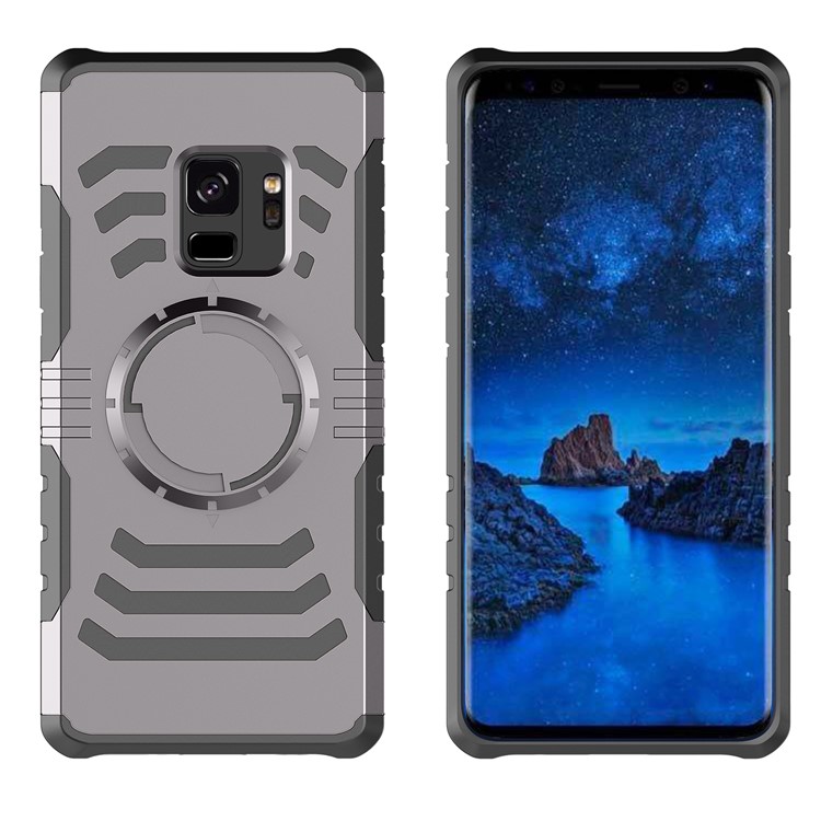 Shockproof PC + TPU Combo Cell Phone Case for Samsung Galaxy S9 (Built-in Magnetic Holder Metal Sheet) - Grey-2