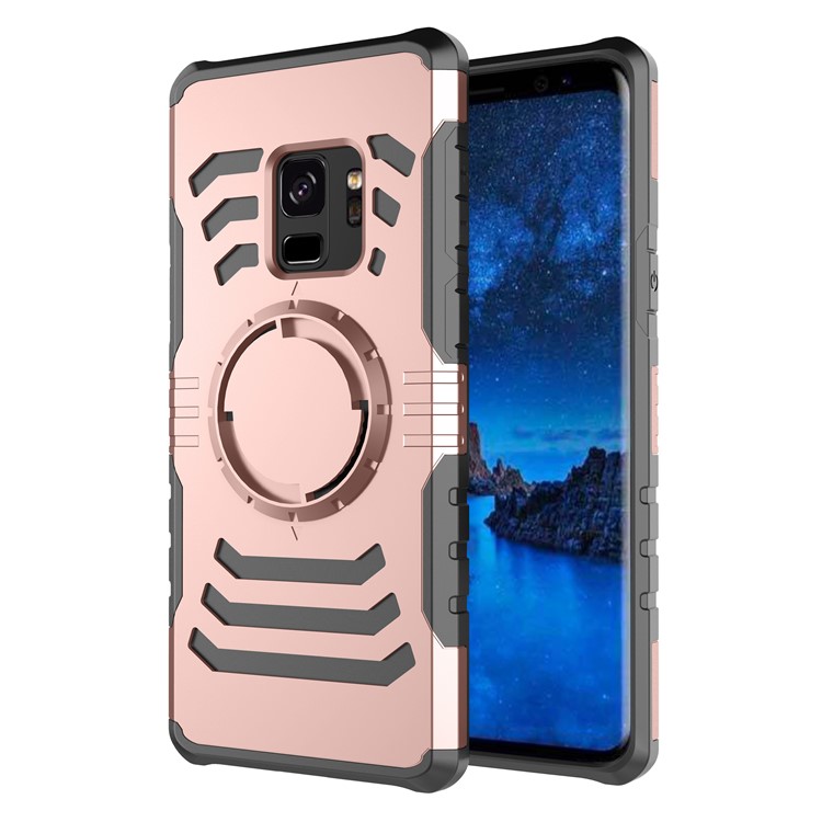 Shockproof Hybrid PC + TPU Back Phone Shell for Samsung Galaxy S9 (Built-in Magnetic Holder Metal Sheet) - Rose Gold-1