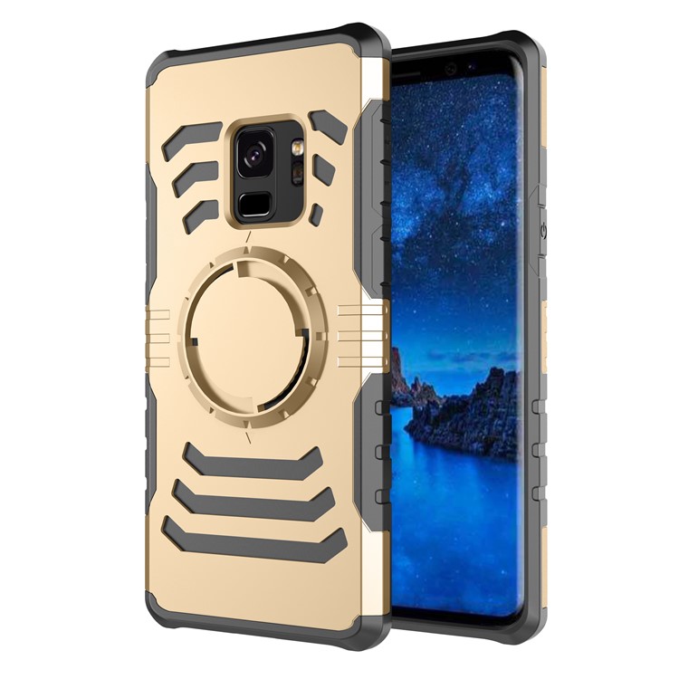 Shock Resistant PC + TPU Hybrid Phone Casing for Samsung Galaxy S9 (Built-in Magnetic Holder Metal Sheet) - Gold-1