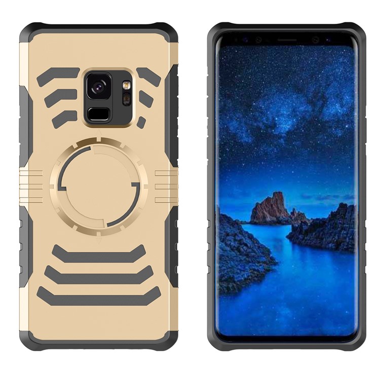 Shock Resistant PC + TPU Hybrid Phone Casing for Samsung Galaxy S9 (Built-in Magnetic Holder Metal Sheet) - Gold-2