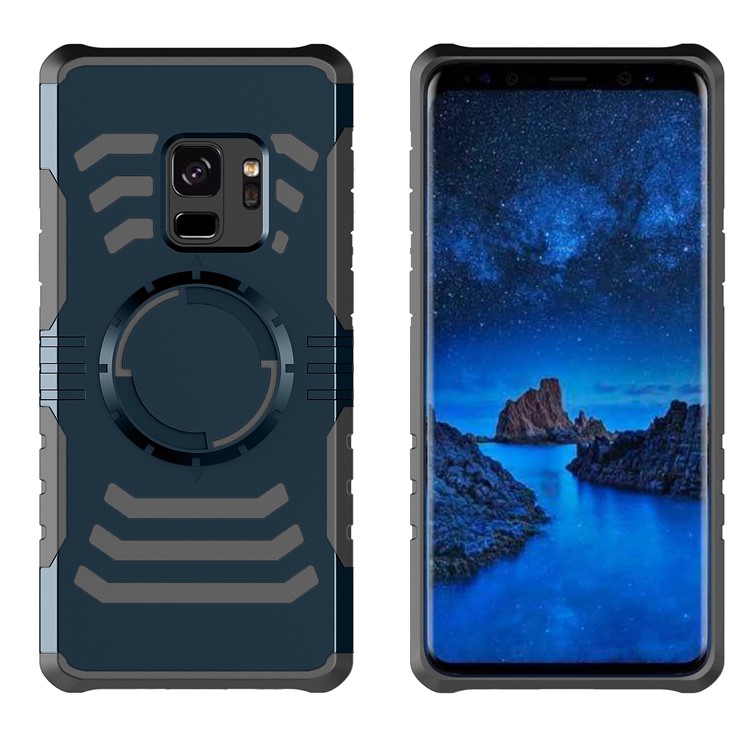 Shockproof PC + TPU Combo Mobile Phone Case Accessory for Samsung Galaxy S9 (Built-in Magnetic Holder Metal Sheet) - Dark Blue-2