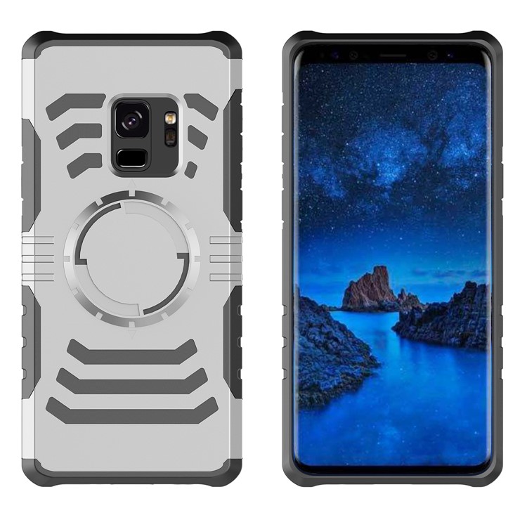 Shockproof Hybrid PC + TPU Magnetic Shell Case with Sports Armband for Samsung Galaxy S9 - Silver-2
