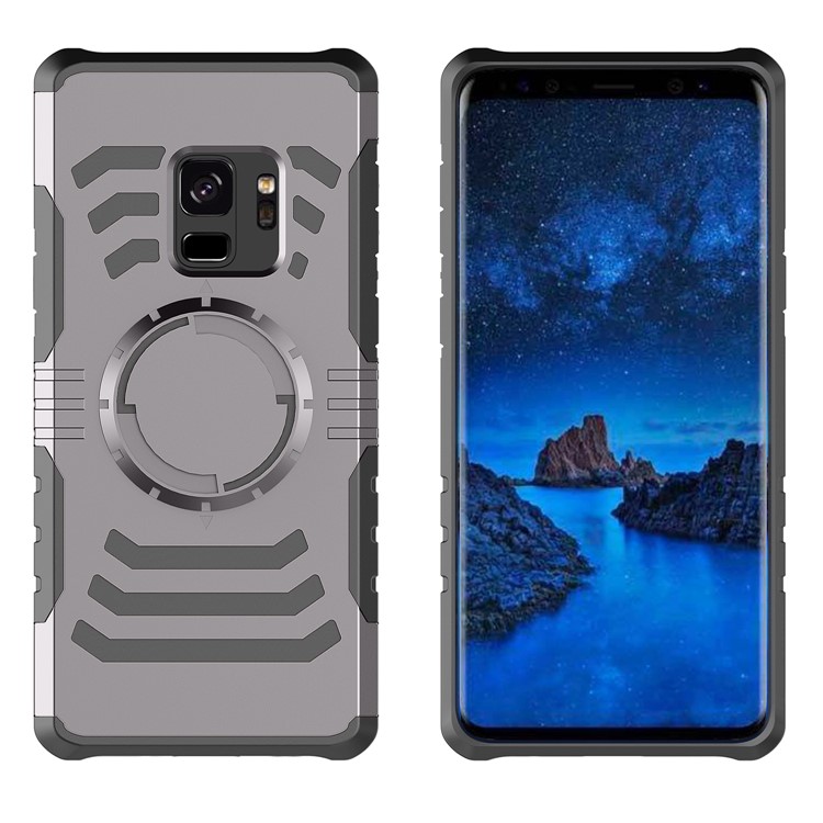 Shockproof Hybrid PC + TPU Magnetic Phone Shell with Sports Armband for Samsung Galaxy S9 - Grey-2