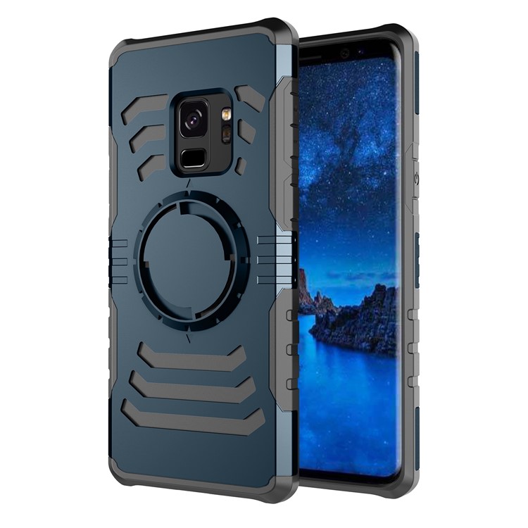 Shockproof Hybrid PC + TPU Magnetic Phone Cover Case with Sports Armband for Samsung Galaxy S9 - Dark Blue-1