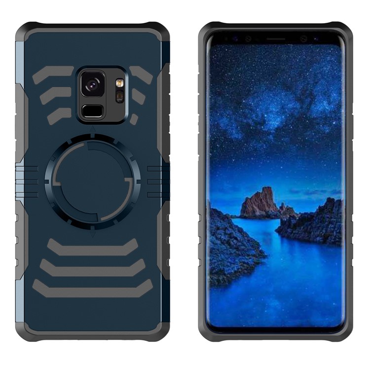 Shockproof Hybrid PC + TPU Magnetic Phone Cover Case with Sports Armband for Samsung Galaxy S9 - Dark Blue-2